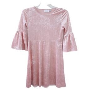 Children's Place Velour Dress Pink Large 10-12, Bell Sleeve Holiday Dress Winter